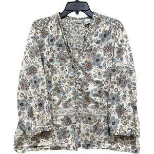 Quizz Woman Shirt Women 20W Green Brown Floral Button Front Boho Blouse Top